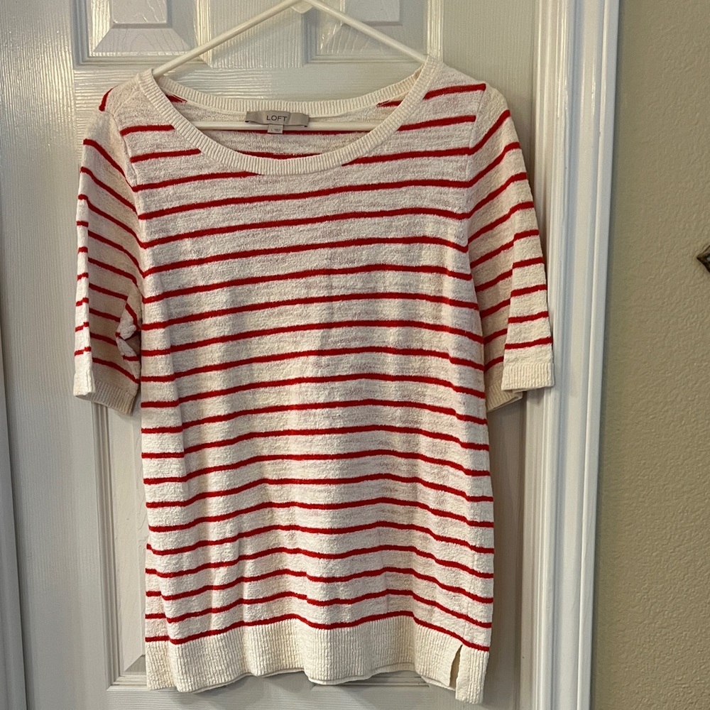 LOFT Cream Top with Red Stripes
